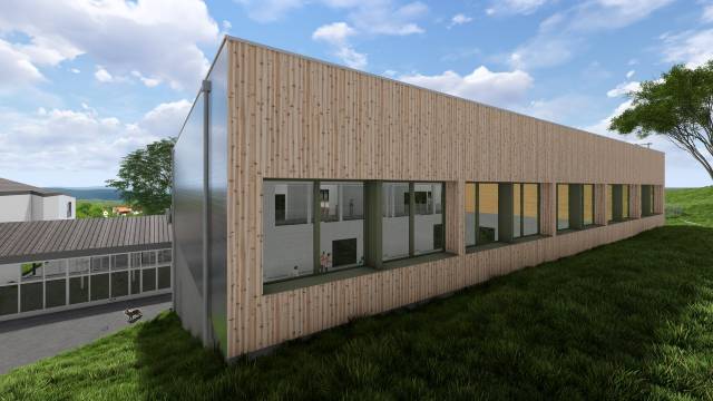 So soll die neue Turnhalle nach der rund einjährigen Bauzeit aussehen. Visualisierung: zVg  