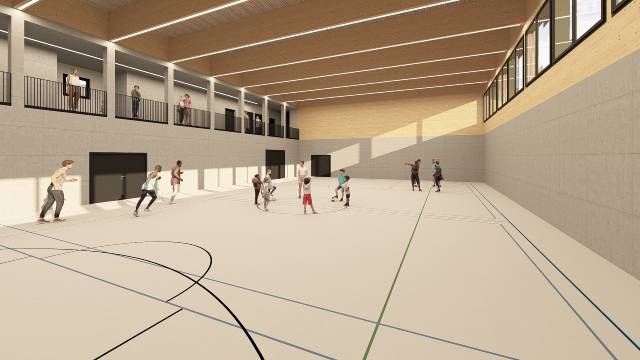 Innenansicht der neuen Turnhalle. Visualisierung: zVg